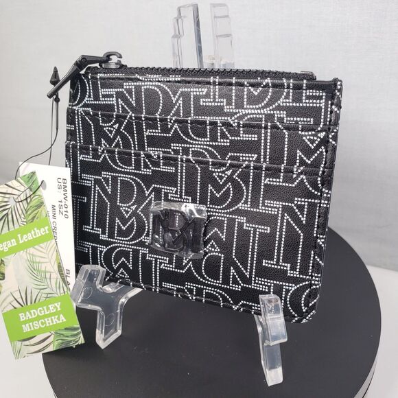 Badgley Mischka Black White Logo Monogram Mini Credit Card Holder Coin Wallet - Picture 1 of 14